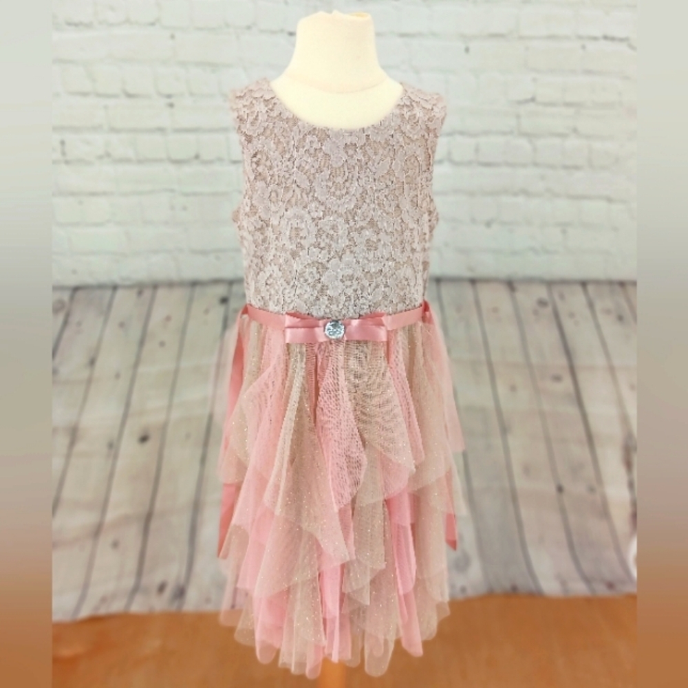 Emily Rose Girls Dress Gold and Pink